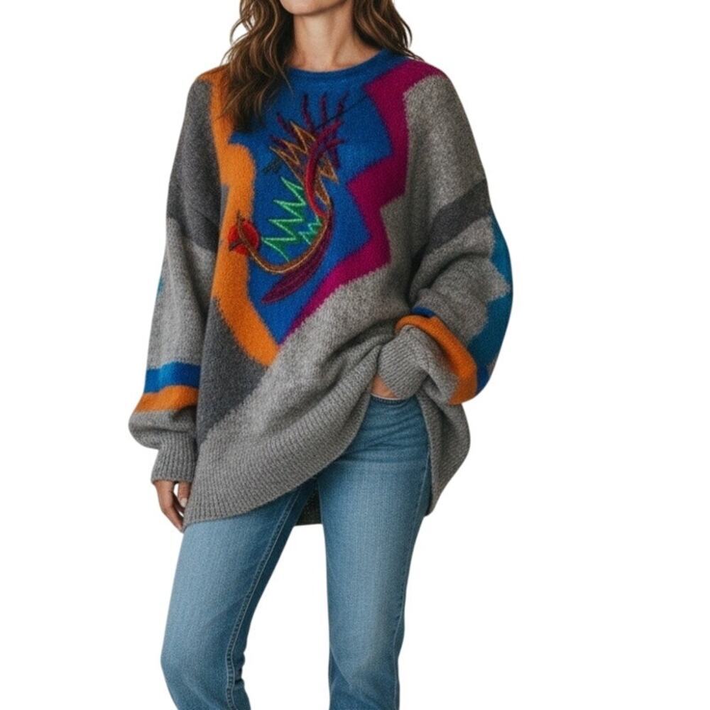 Escada Vintage Mohair Wool Sweater Colorblock Graphic Size 40 L